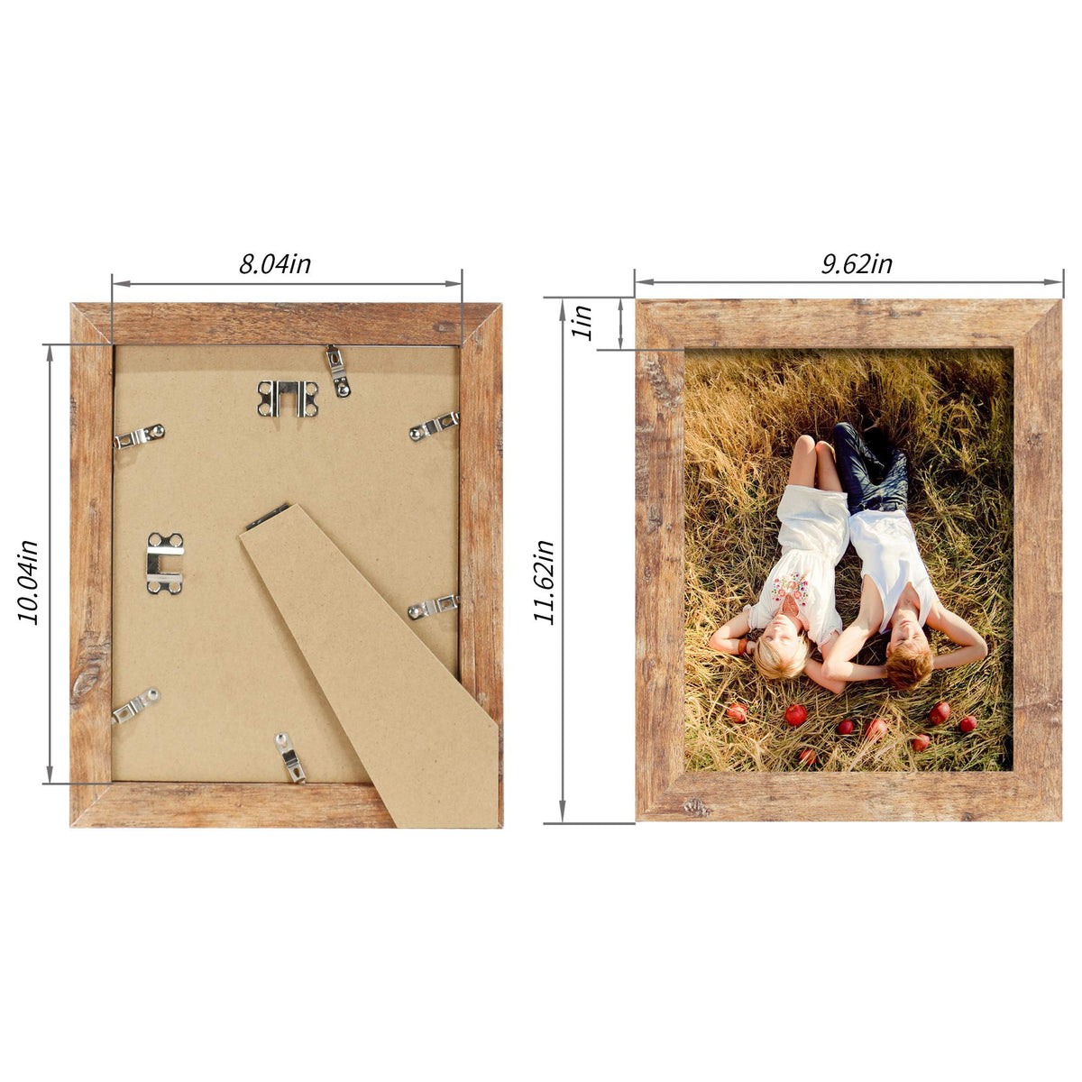 iRahmen 8x10 Picture Frame Set of 4, High Definition Real Glass Rustic Brown Frame, 8 x 10 Wood Photo Frames for Desktop Display and Wall Mounting