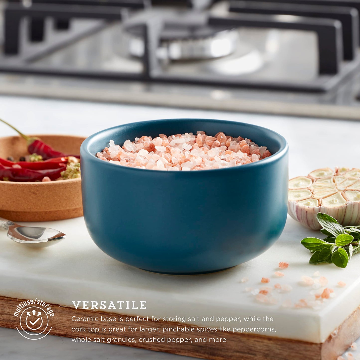 Kamenstein Ceramic and Cork Salt Pig with Easy Lift Lid for Easy Access,Teal