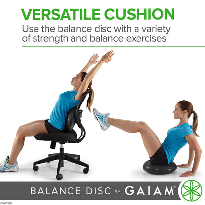 Gaiam Balance Disc Wobble Cushion Stability Core Trainer For Home Or Office Desk Chair and Kids Alternative Classroom Sensory Wiggle Seat - Black