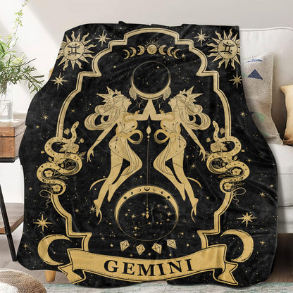 Gemini Zodiac Moon Constellation Throw Blanket, 60"X50", Soft Blanket for Women, Astrology Decor, Witchy Birthday Gifts, Gothic Style