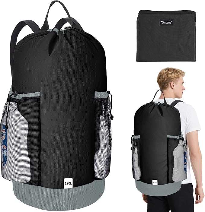 BALEINE 2PK 120L Laundry Bag Backpack, 900D Oxford Fabric Large Travel Laundry