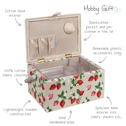 Hobby Gift Medium Sewing Box Craft Storage Box with Handle Internal Accessories Tray Pin Cushion and Pocket for Sewing Knitting and Hobby Supplies