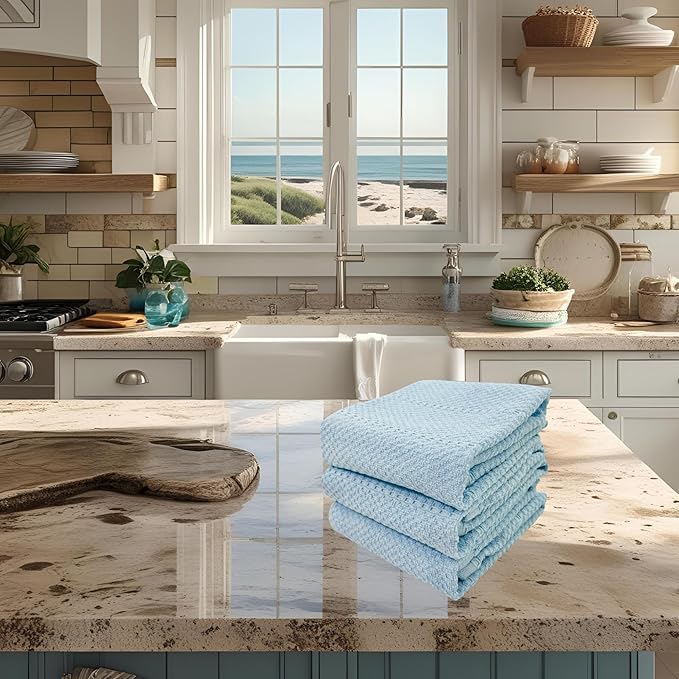Serafina Home Coastal Sky Light Blue Kitchen Hand Dish Towels: Oversized 28" x