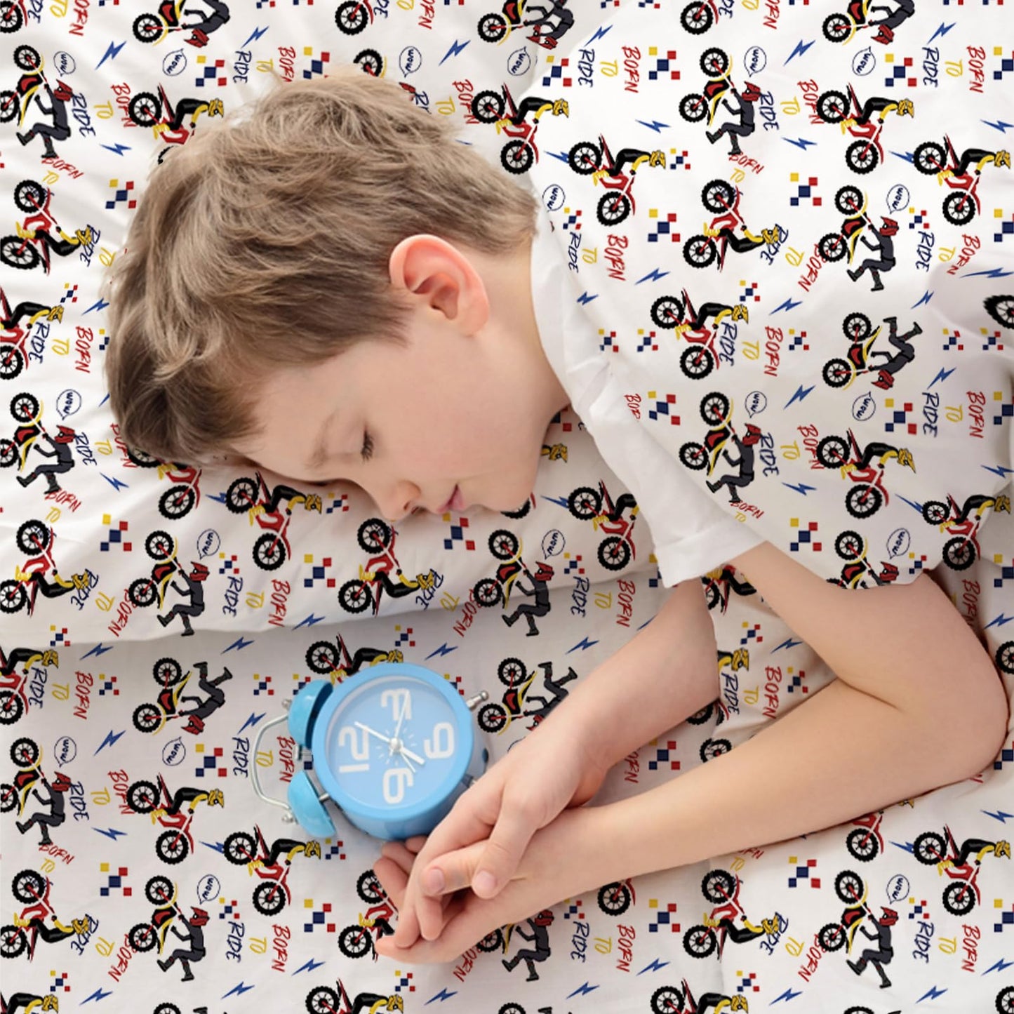 LONAVA Twin Sheet Set Kids - 3 Pieces Soft Microfiber Cartoon Style Bedsheets for Boys Girls Teens, Oeko TEX, Breathable Deep Pocket Sheets (Dirt Bike)