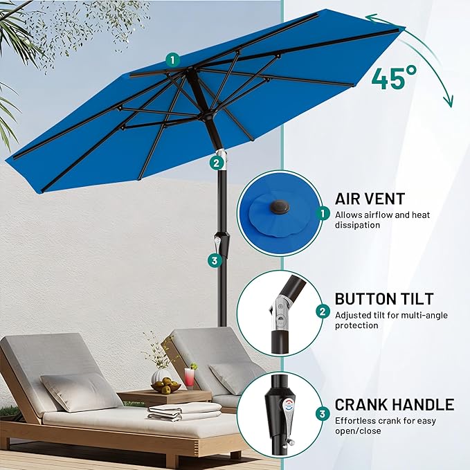 AreShark 9 FT Patio Umbrella for Outdoor, Outdoor Table Umbrella with Push Button Tilt and Crank, Outdoor Patio Umbrellas with 8 Sturdy Ribs for Market, Garden, Pool (Royal Blue)