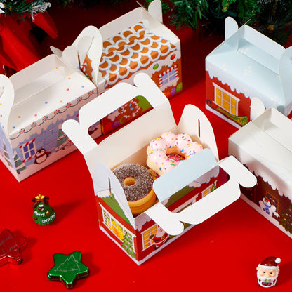 JOYIN 24 PCS 3D Christmas House Cardboard Treat Boxes for Holiday Xmas Goody Gift, Goodie Paper Boxes, School Classroom Party Favor Supplies, 4 Designs Candy Treat Cardboard Cookie Boxes