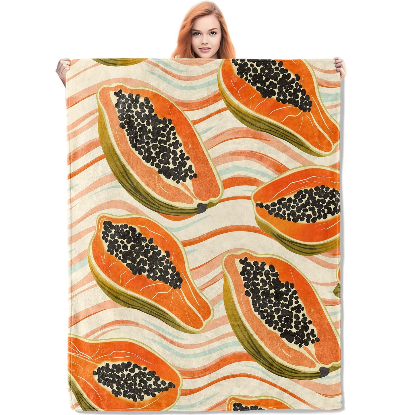 VANZEV Papaya Throw Blanket Gifts for Women, Tropical Fruit Blankets for Living Room Home Decor, Cozy Flannel Papaya Plush Throws 50"x60"