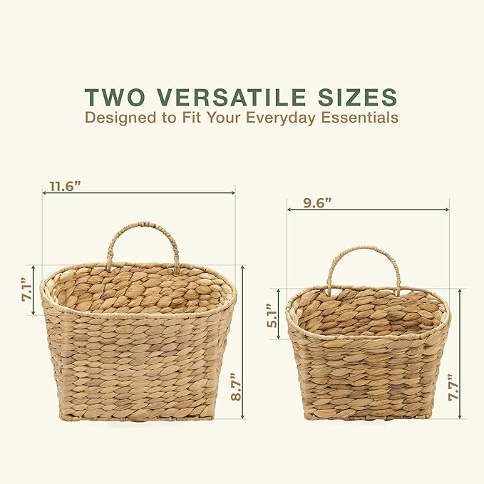 Set of 2 Wicker Hanging Basket for Organizing, Front Door, Flowers
