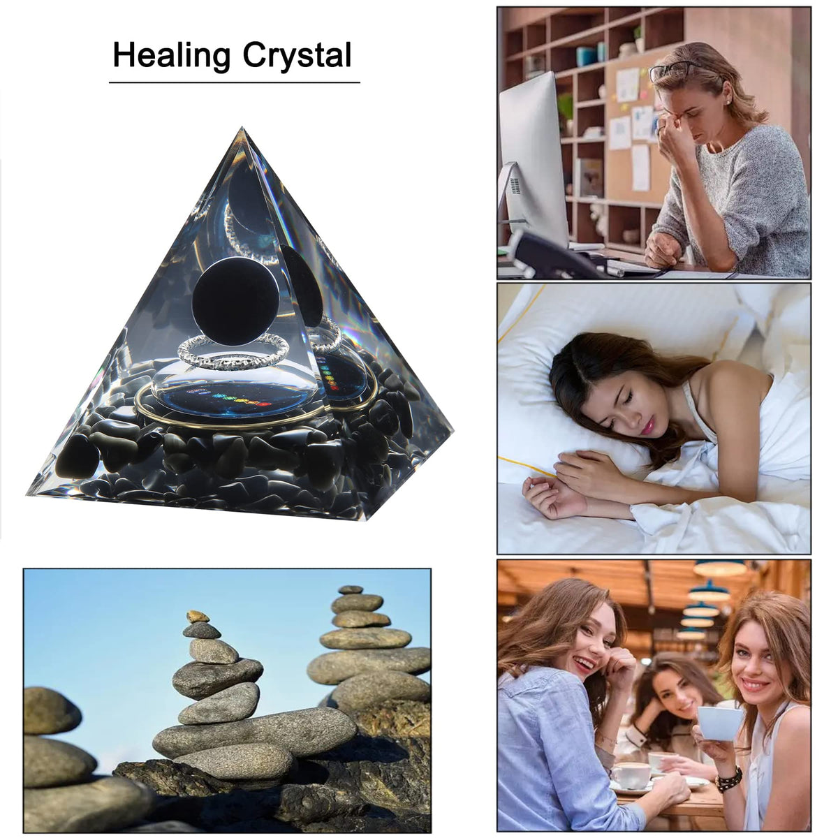 Orgone Pyramid - Positive Energy Source for Meditation, Stress Relief, Wealth Attraction | Crystal Pyramid Orgonite with Protection Crystals | Ideal Energy Generator & Stylish Room Decor