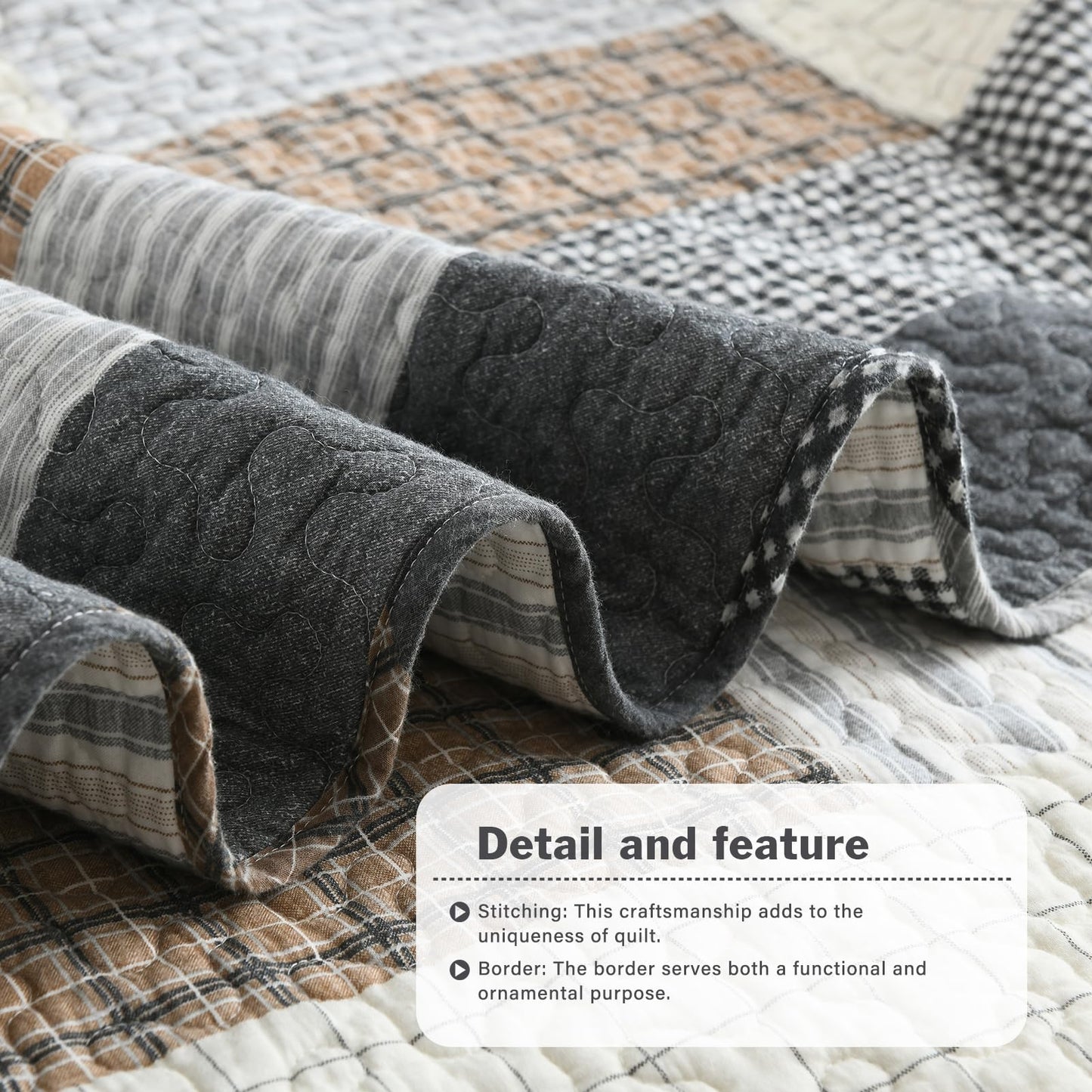 Y-PLWOMEN Queen Quilt Set 100% Cotton Lightweight Quilts Queen Size, Cozy Farmhouse Striped Stitch Home Decor Bedding, Rustic Quilted Bedspread Set for All Season, 3-Pieces