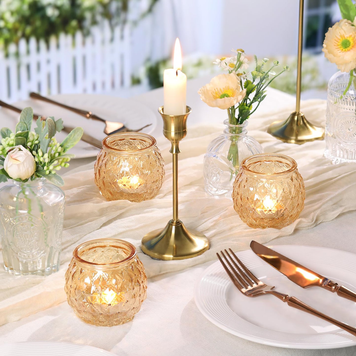 DARJEN Gold Votive Candle Holder Set of 20, Upgraded Size Tea Light Candle Holder Glass for Wedding Table Centerpieces, Elegant Candle Holder for Party, Proposals and Wedding Shower