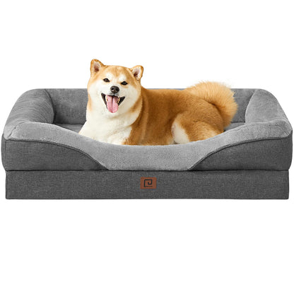 EHEYCIGA Memory Foam Dog Beds Large, Orthopedic Dog Beds Sofa with Sides and Waterproof Liner, Pet Couch with Washable Removable Cover and Non-Slip Bottom, 91x68x17cm, Dark Grey