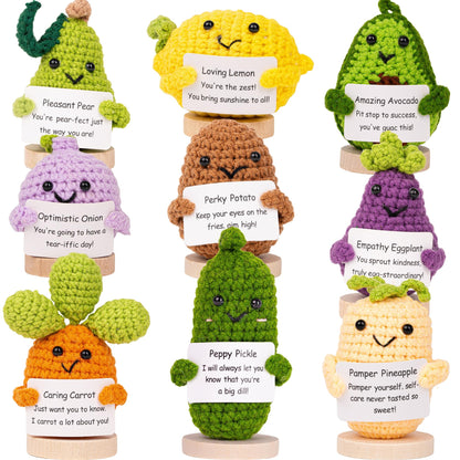 Cheerspace Cheerpal Veggies — Crochet Veggie Pack w/Stand (9 pc) Handmade Crochet Figurines Decor - Desk, Office, Coworker, Friend | Gifts for Women, Teen Girls, Mom, Girlfriend