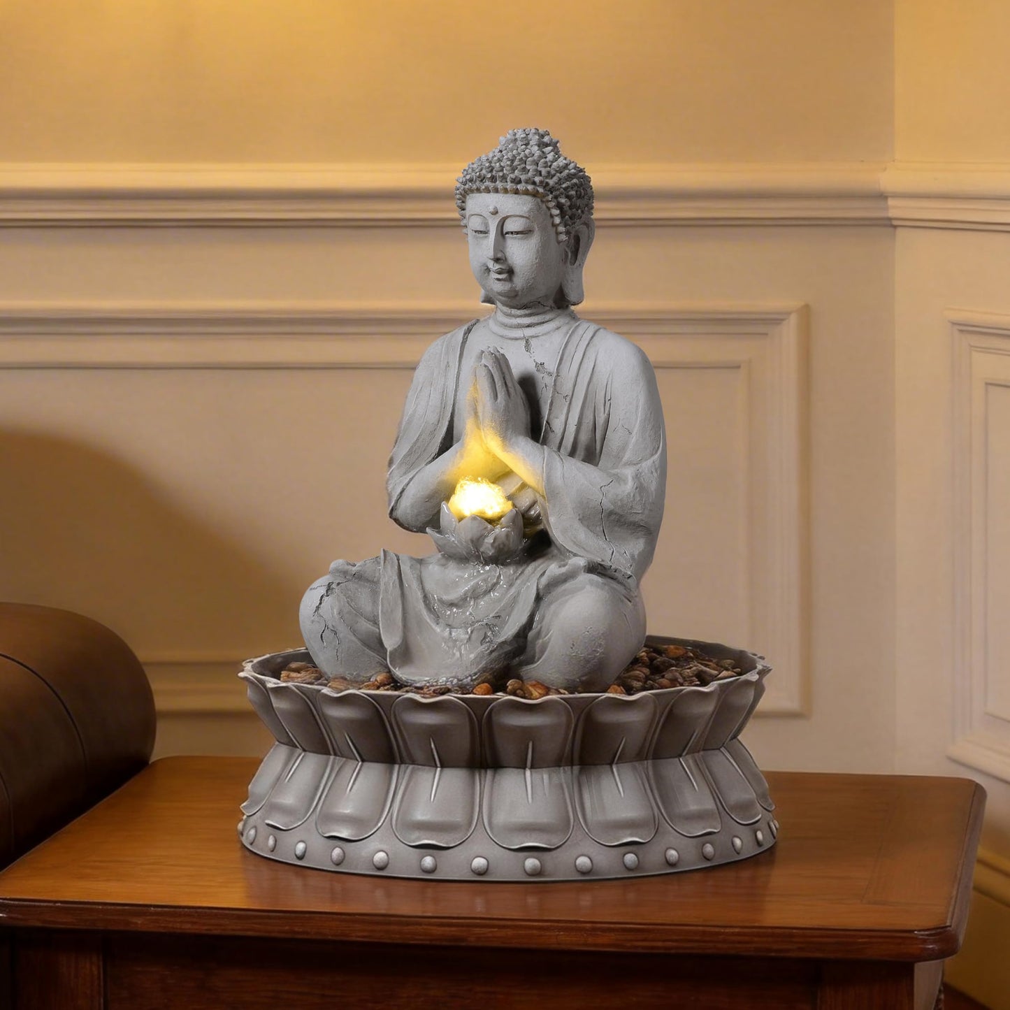 Tolevoit Outdoor Water Fountains Seated Buddha Lotus Help Meditation, Relaxation, and Tranquility with Warm LED Lights Fit Yard, Garden, Lawn