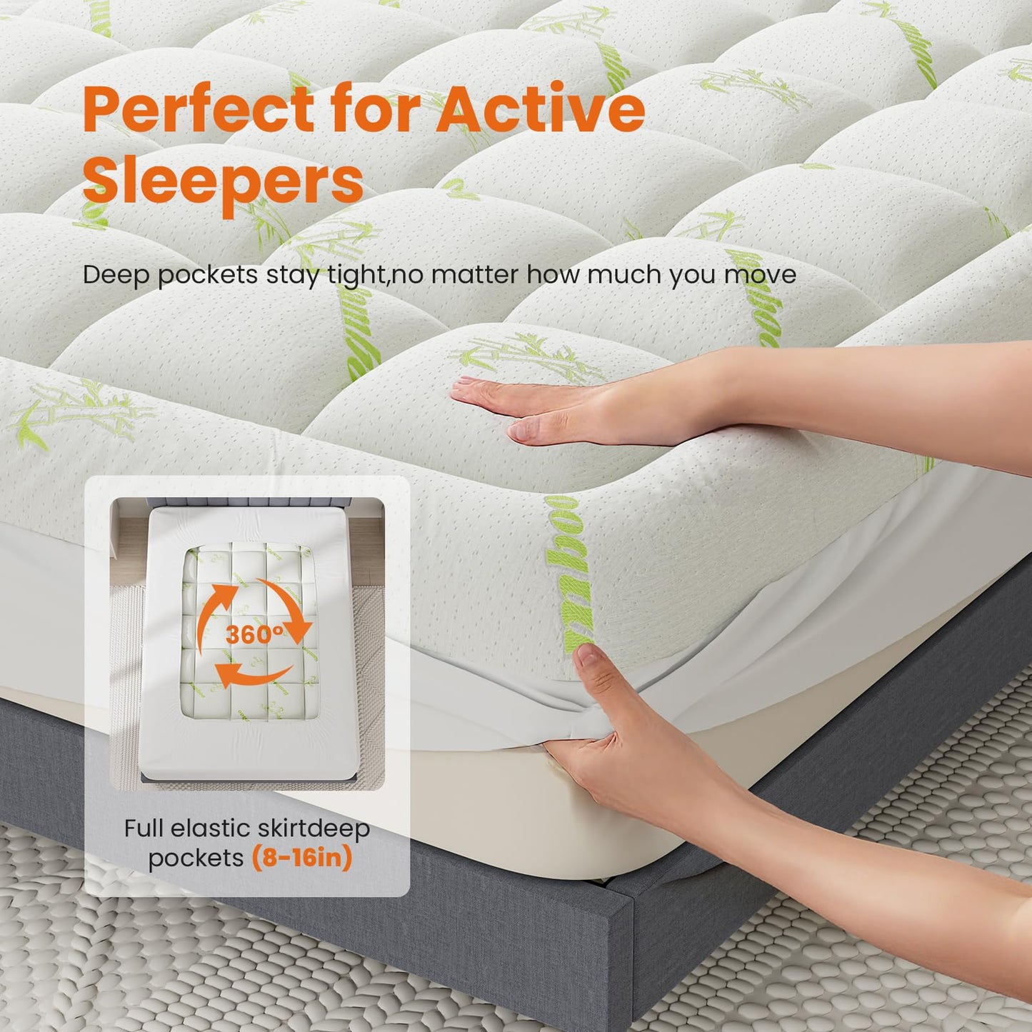 DUMOS Twin Size Ultra Soft Mattress Topper, Viscose Derived from Bamboo, Pillow Top Mattress Pad with Stretchable Pockets, Breathable Cooling Topper for Back Pain Relief