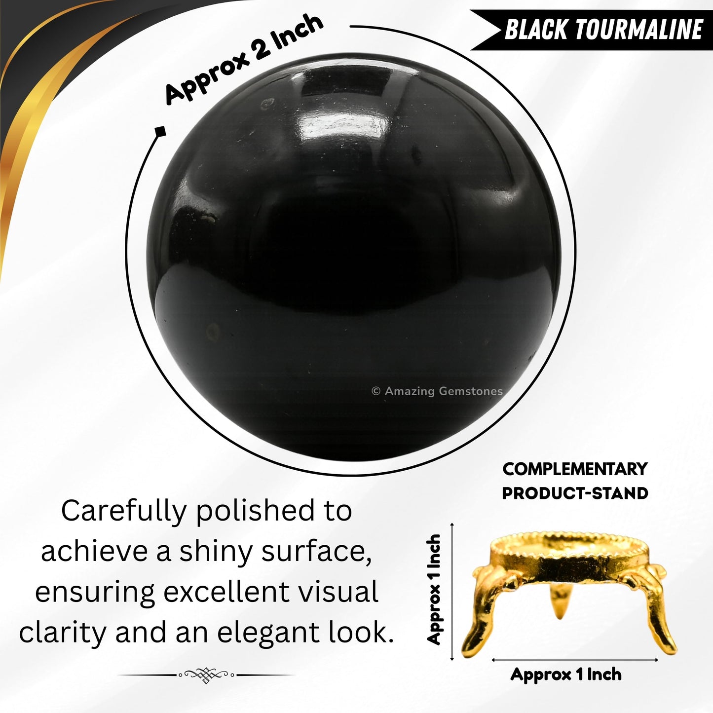 Amazing Gemstone Black Tourmaline Crystal Ball with Stand - 2" Inches Crystal Sphere Meditation Balls for Witchcraft and Decorative Balls