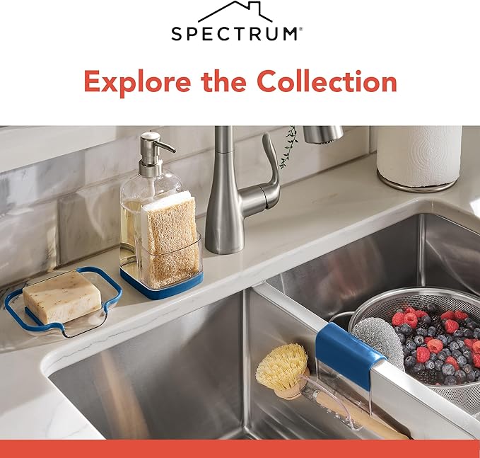 Spectrum Sink Saddle for Kitchen Sink Blue Clear Sponge and Brush Holder
