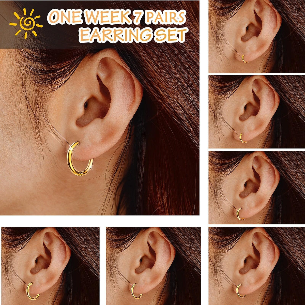 Silver Gold Black Stud Earrings Set 7Pairs Hypoallergenic Cubic Zirconia Titanium Stainless Steel Silver Rose Gold Black Cartilage Stud Hoop Earrings Jewelry Sets for Women Men, 2-8mm CZ Stud Earrings