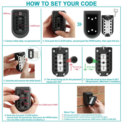 KAYCROWN Key Lock Box for Outside, Wall Mount Combination Lockbox Outdoor Lock Box for House Keys, Key Safe Storage Lock Box, Security Lockbox for Outside, Home, Office, Apartment Spare Key Storage
