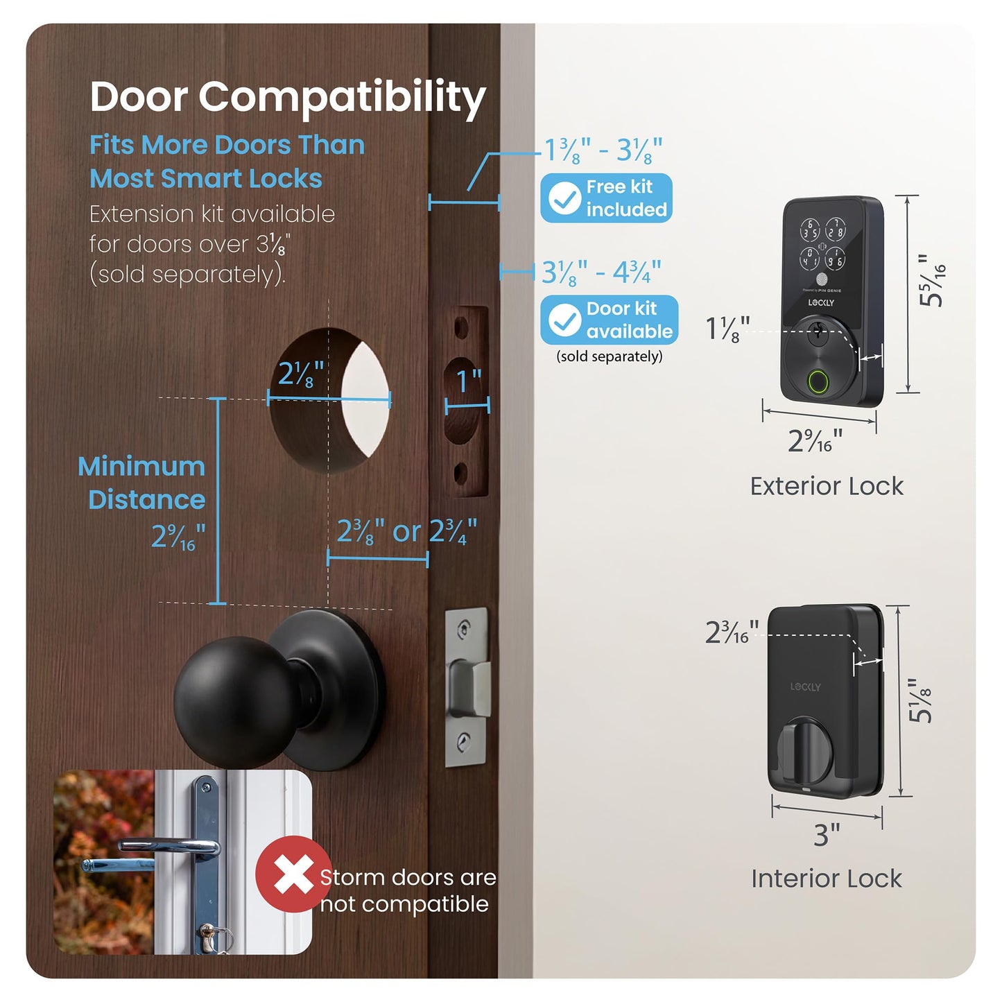 Lockly Secure Pro Smart Door Lock,Fingerprint Keyless Entry Door Lock,Apple Home Key Compatible,Auto Lock, App Remote Control,IP65 Waterproof,Easy Installation