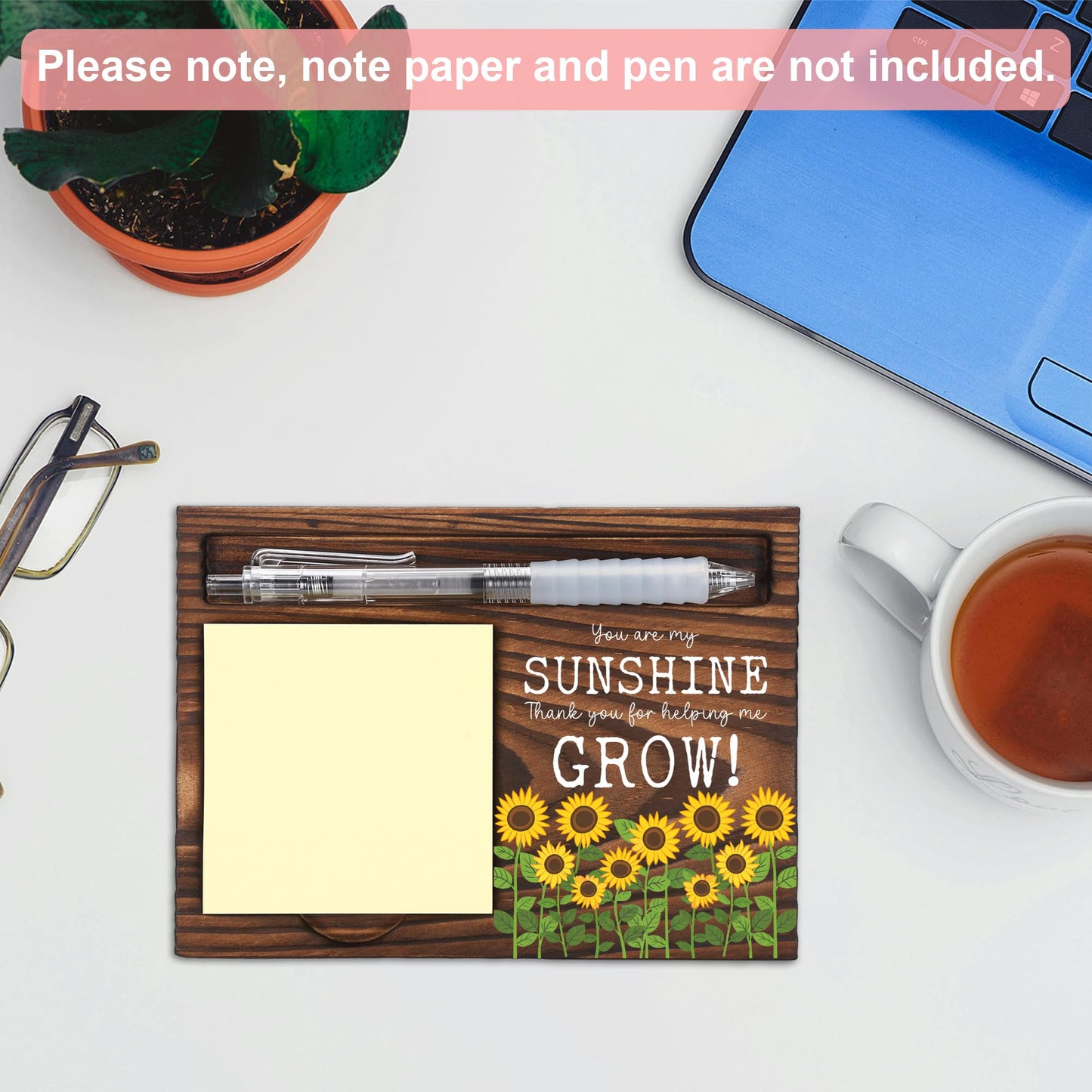 Teacher Thank You Gift Desk Organizer, Encouragement Appreciation Gift for Teacher Coworker Nurse Mentor, Wooden Sticky Note Holder Office Desk Decor - FTA752