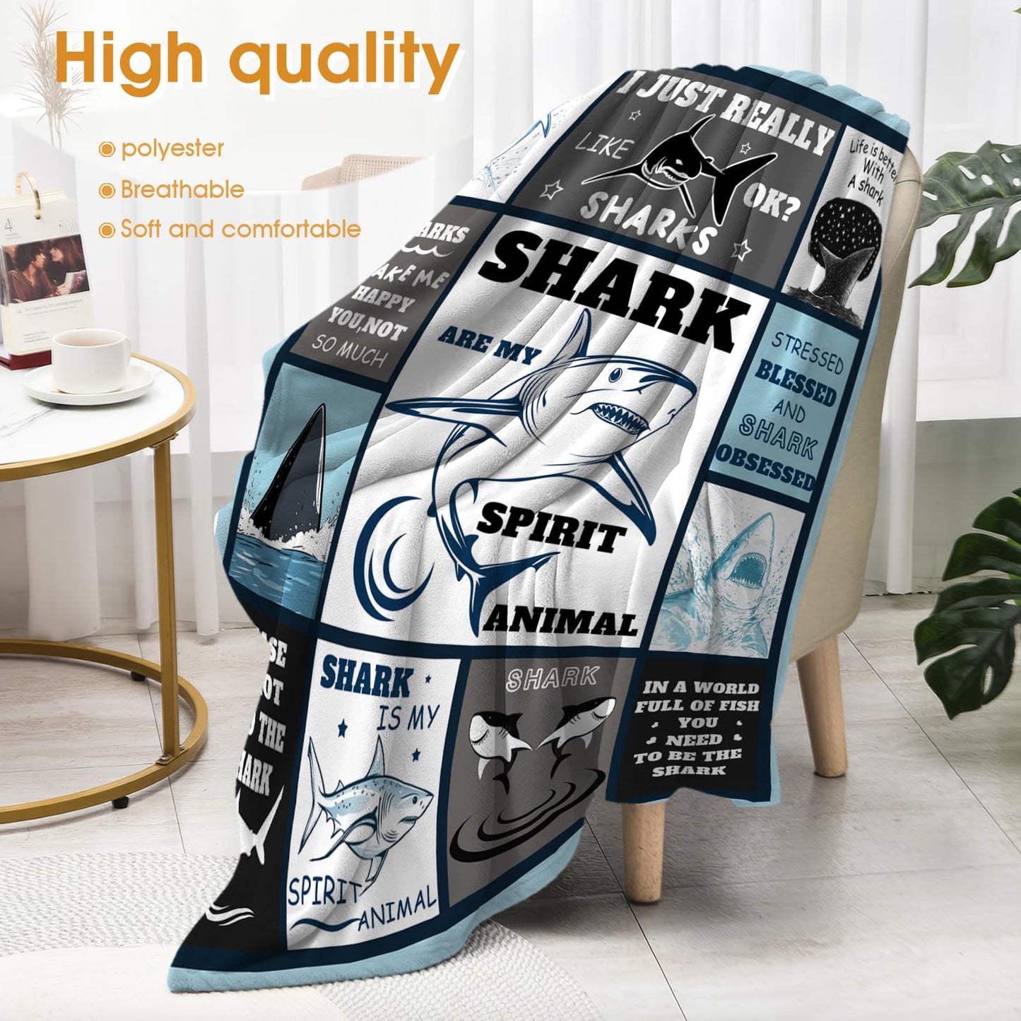 Hohoto Ocean Shark Blanket Gifts for Adults Men Women Boys Girls Birthday Christmas Halloween Easter Father's Day Dad Husband Boyfriend Son Throw Blanket 50"x60"