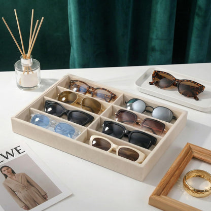 EONGOA Jewelry Tray Velvet Jewelry Organizer with Clear Lid Transparent Earring Bracelet Organizer Holder Case with Clasp Drawer Insert for Rings Studs Gift for Women Girls (Sunglass Box)