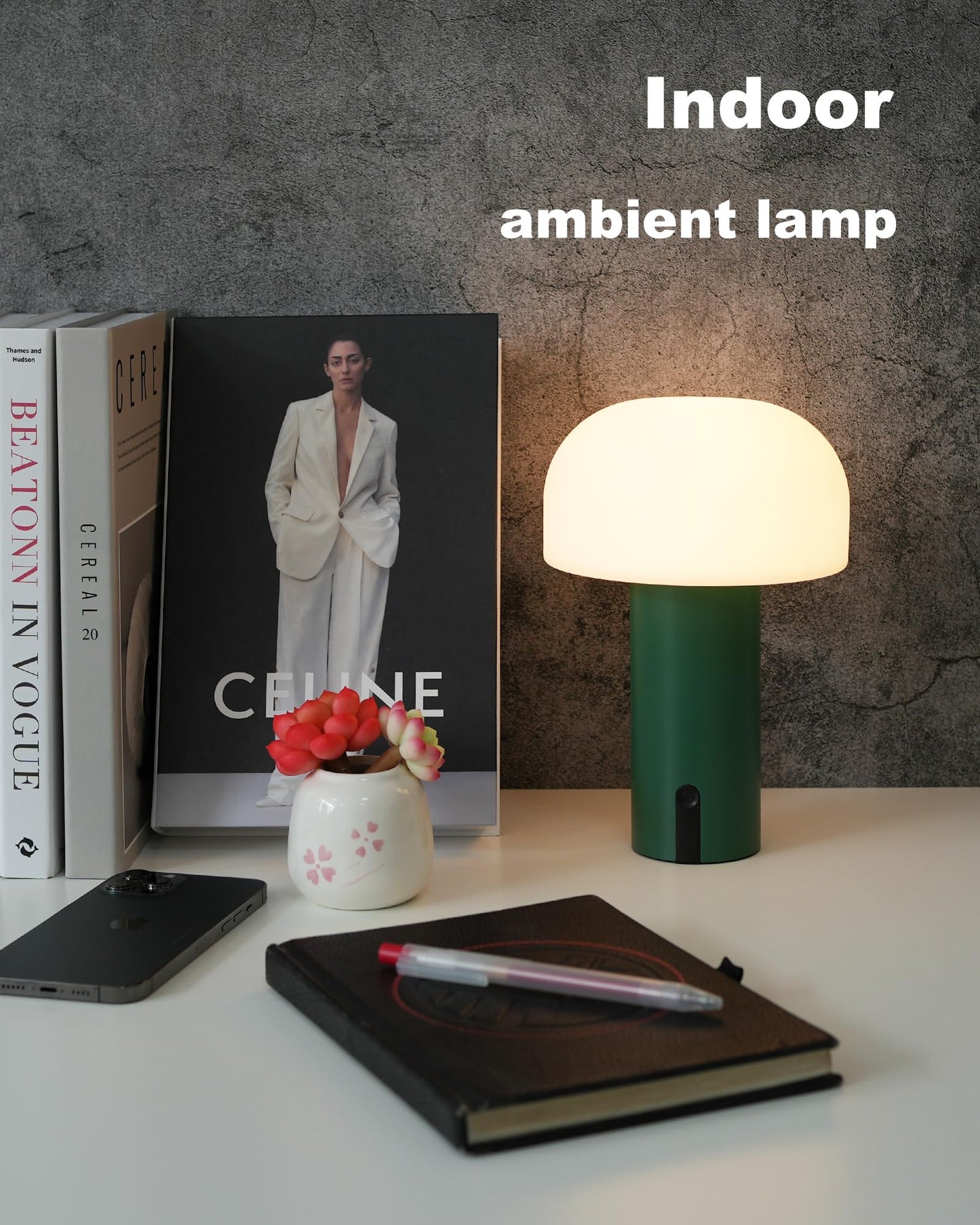 WEILAILUX Cordless Mushroom Table Lamp, Waterproof Shower Lamp, Battery Operated Table Lamp Rechargeable, Touch Dimmable Night Light for Bedroom/Patio/Camping/Dinning/Outdoor (Green)
