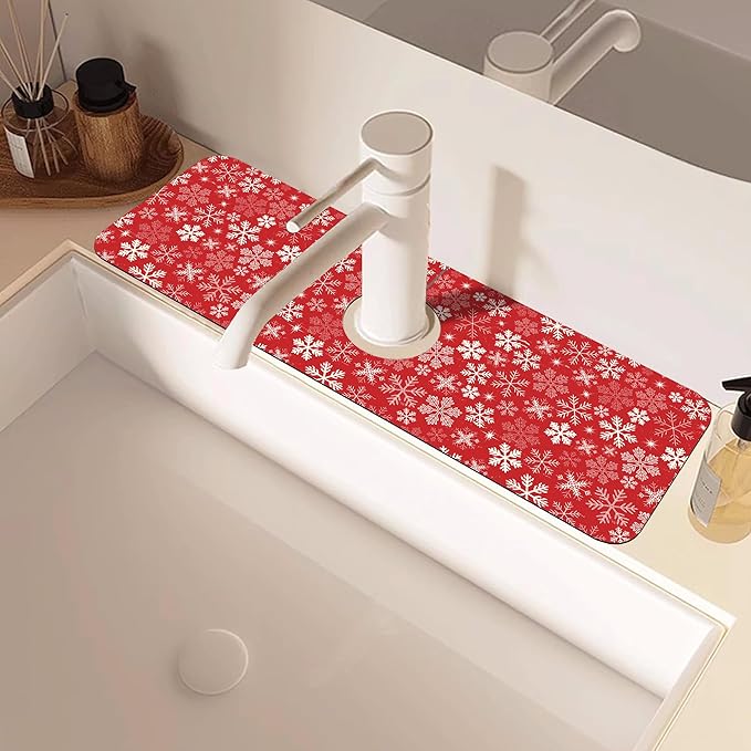 Christmas Snowflake Kitchen Sink Splash Guard Mat Absorbent Fast Drying Mat
