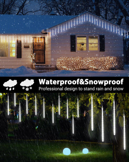 Joomer Christmas Lights Outdoor, 11.8 inch 10 Tubes 240 LED Meteor Shower Lights, LED Snow Falling Icicle Cascading Light with Timer Waterproof and Connectable for Christmas Decoration (White)