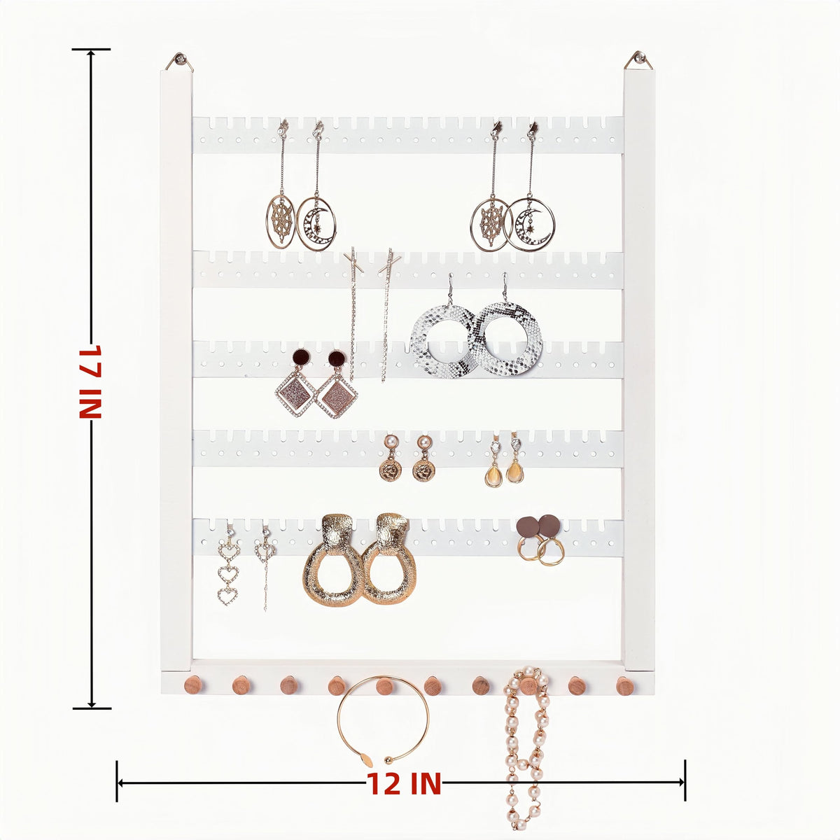 Wall Mounted Earring Organizer, Earring Holder Organizer Wall,Solid Wood Earring Hanging Jewelry Organizer and Storage, Wooden Necklace Holder, Earring Display for Studs, Dangling, Bracelet and Rings