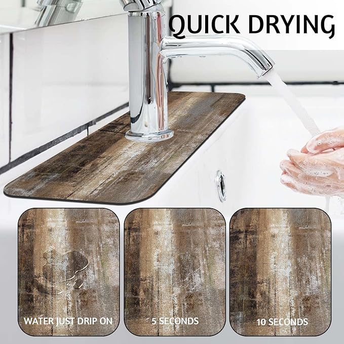 MCALK Dark Brown Kitchen Sink Faucet Mat Splash Guard, Absorbent Quick-Dry