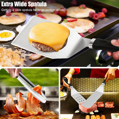 Grilliance 27pcs Griddle Accessories Kit for Blackstone, Professional Hibachi Flat Top Grill Tools, Enlarged Spatula Gift Set with Basting Cover, Smash Burger Press for BBQ Teppanyaki Plancha