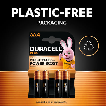 DURACELL Plus AA Batteries (36 Pack) – Alkaline Batteries 1.5V – Up to 150% Extra Life with POWER BOOST Actives– Reliability For Everyday Devices – 0% Plastic Packaging – 10-Year Storage - MN1500