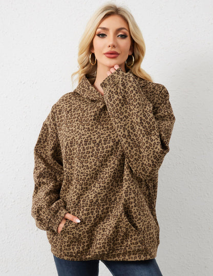 Eutten Women's Leopard Print Oversized Cheetah Print Hoodie Y2k Graphic Streetwear Pullover Hooded Sweatshirt