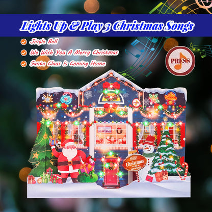 MZD8391 3D Pop Up Christmas Cards with Music and Lights, Animated Christmas Gift Card, Playing 3 Songs with 3 Matching Lights Blinking Modes (Envelope Included)
