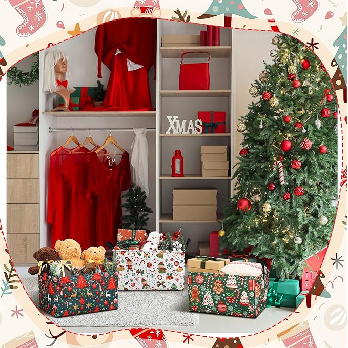 4 Pack Christmas Storage Bin Collapsible Large Christmas Storage Baskets