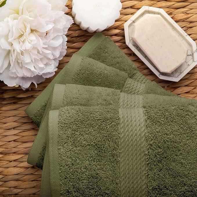 Superior Solid Egyptian Cotton Hand Towel Set, Forest Green