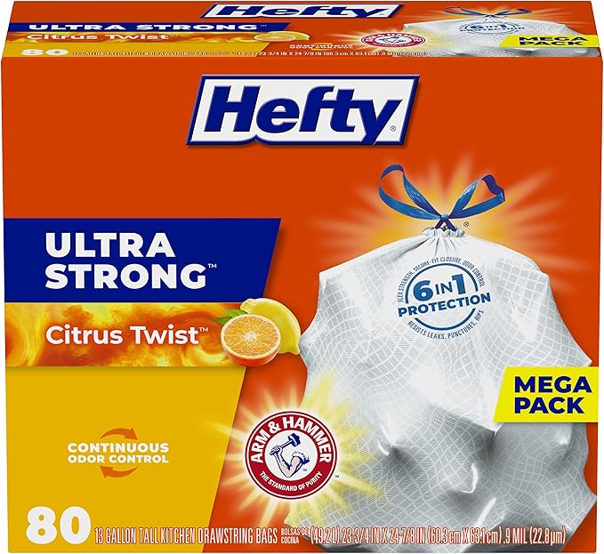 Hefty Ultra Strong Tall Kitchen Trash Bags, Citrus Twist Scent, 13 Gallon