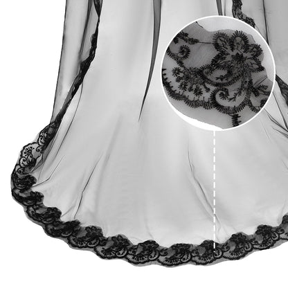 TINAYAUE 1 Tier Black Lace Veil Bridal Wedding Dress Veil Classic Sheer Bride Long Shawl Tulle Halloween Witch Cos Headdress
