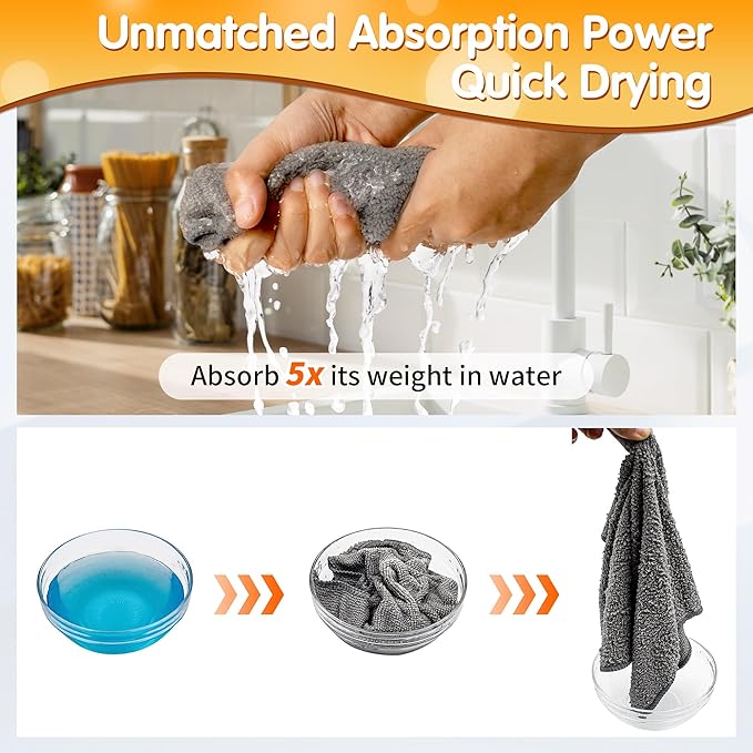 FIXSMITH Microfiber Cleaning Cloth -Pack of 8, Highly Absorbent Cleaning Rags