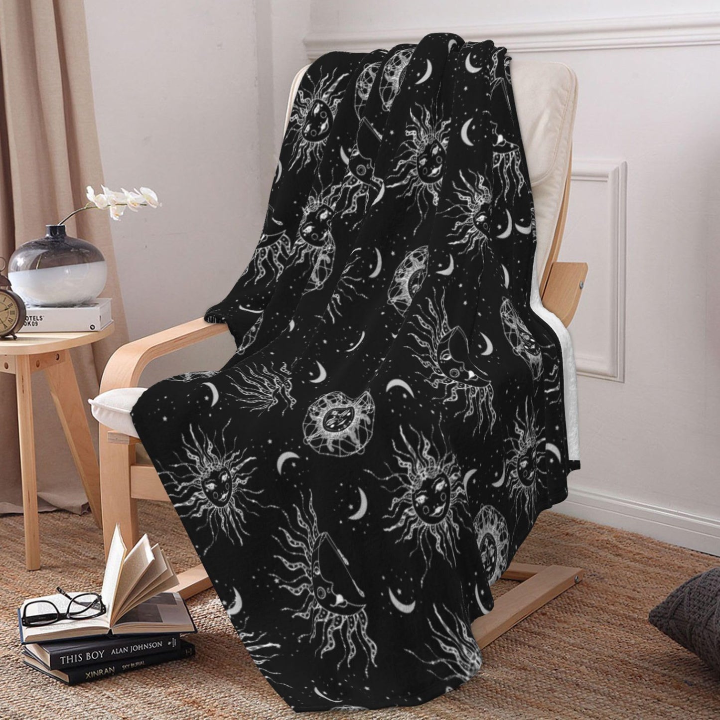 Sun and Moon Blanket 50"x40" Inch Cozy Fluffy Plush Crescent Moon Blankets Celestial Blanket Soft Flannel Hippie Throw for Men Women Boys Girls Christmas Sofa Bed Couch