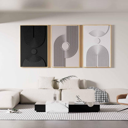 Framed 3D Textured Boho Neutral Abstract Wall Art for Bedroom, 3 Piece Mid Century Modern Artwork for Walls, Creamy White Brown Relief Sculptures for Diningroom Hallway Wall Decor 16x24 In