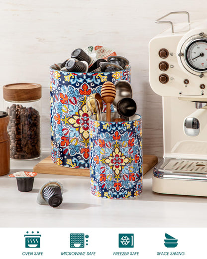 vancasso SIMI Utensil Holder, 7.3"+5.5" Porcelain Kitchen Utensil Holder for Countertop, Bohemian Kitchen Utensil Organizer for Spatulas, Spoons, Decorative Counter Utensil Crock, Twilight Bloom