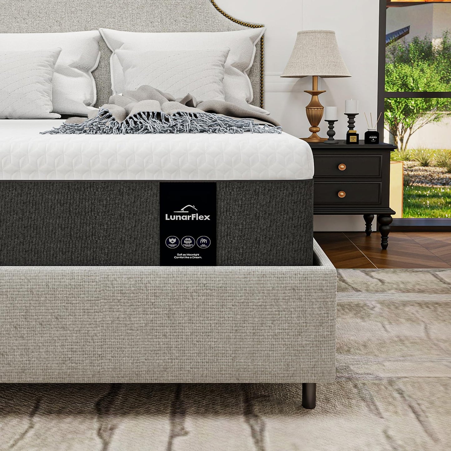 Lunarflex Twin 12 Inch Memory Foam Mattress in a Box, Ice Silk Cooling Cover, Medium Soft Feel, Pressure Relief & Motion Isolation, Cooling Bed Mattress