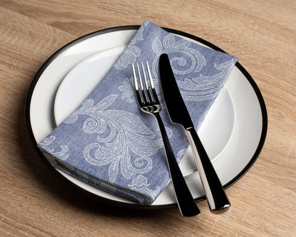 Encasa XO Blue Cloth Napkins Set of 12, 18x18 in | Floral Jacquard Homespun Cotton Dinner Napkins | Washable & Reusable Wedding Napkins for Holiday Dining, Parties, & Everyday Table Décor