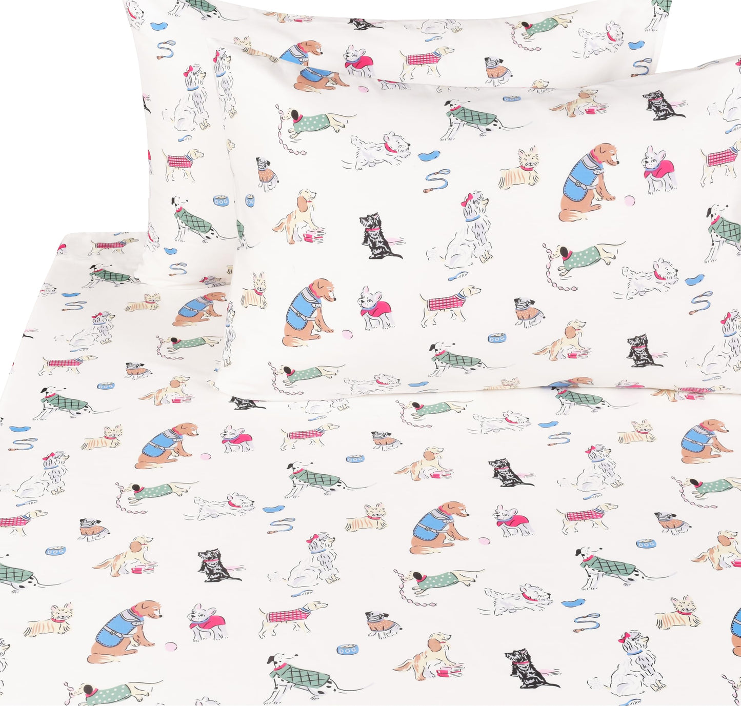 Scientific Sleep Puppy Dog 100% Cotton 4 Pcs Full Bed Sheet Set Kids Toddler Teen, Flat Sheet & Fitted Sheet & Pillowcase Girls Boys Bedding Set (Full, Dogs)