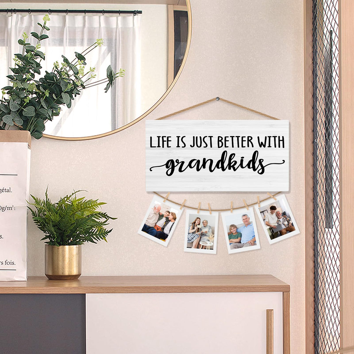 shiviody Grandparents Grandkids Picture Frame Photo Holder for Wall, Grandma Grandpa Gifts from Grandkids, Grandparents Gifts for Christmas Photo Hanging Display Picture Board for Wall Decor
