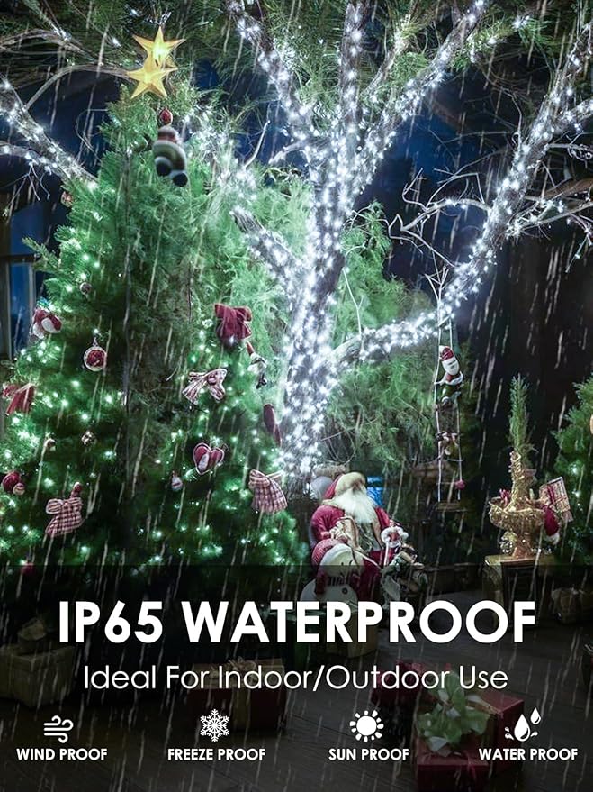 Cool White Solar Christmas Lights Outdoor Decorations Waterproof, Tatal 2 Pack 200LED 66FT Solar String Lights Green Wire with 8 Modes, Christmas Fairy Light for Xmas Tree Party Wedding Garden Decor