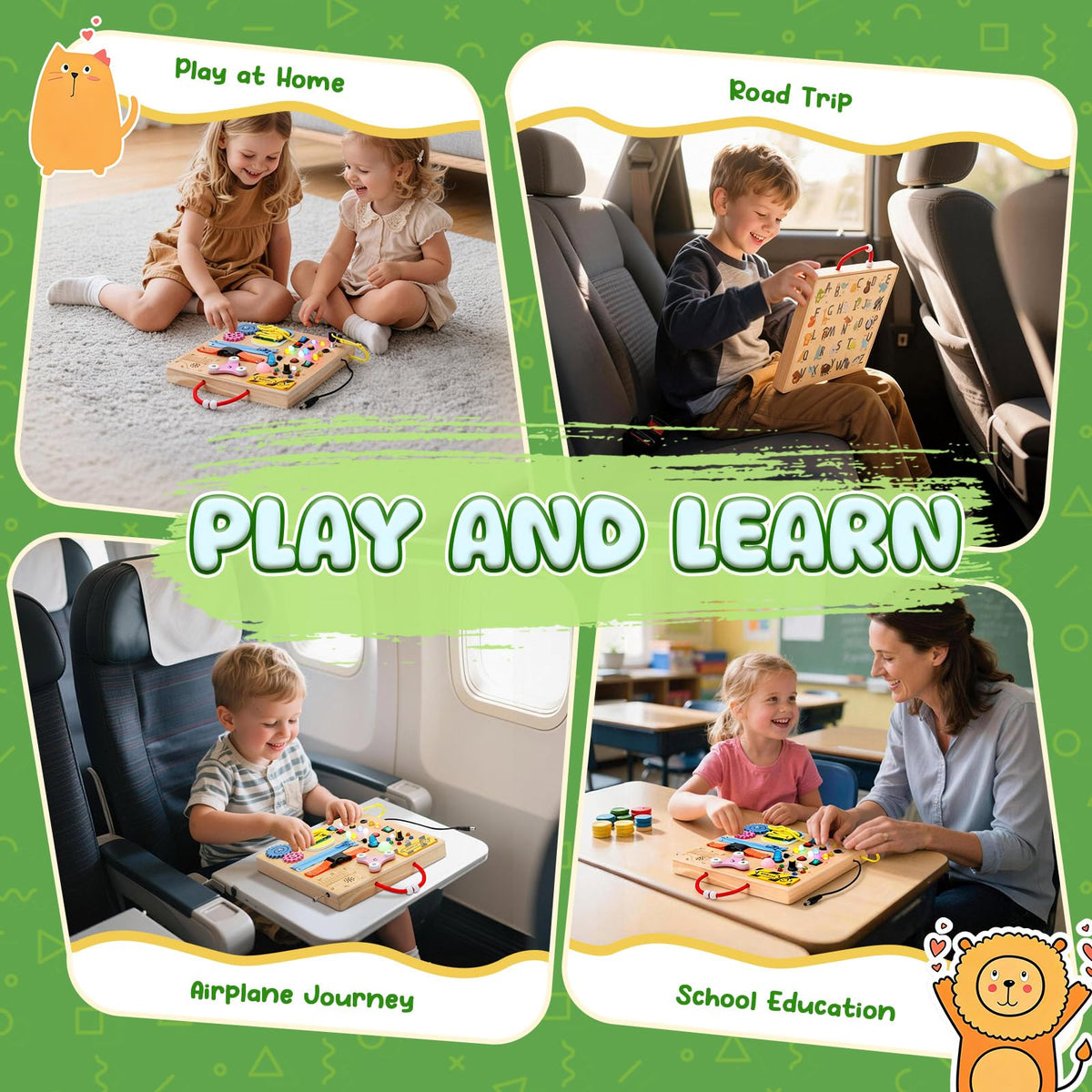 MoKo Montessori Busy Board Toys for 3+ Years Old Wooden Sensory Toys Board with LED Light Up Switch, Locks, Zippers, Music Boxes Learning Educational Fidget Toy for Toddlers Boys & Girls